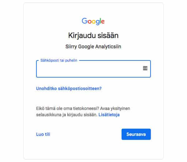 Google-tilille kirjautuminen tai tilin luominen