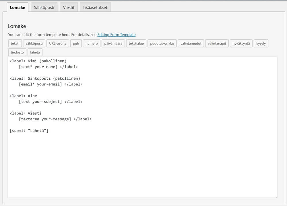contact form 7 hallinta