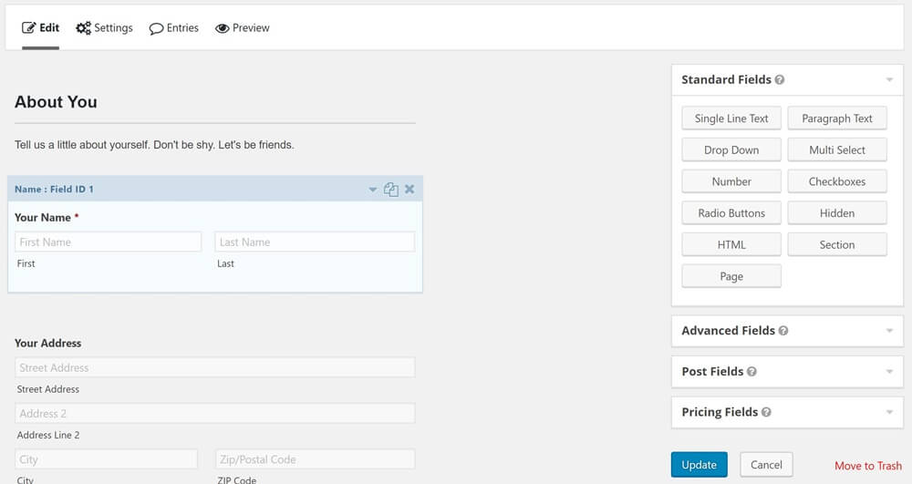 gravity forms hallinta