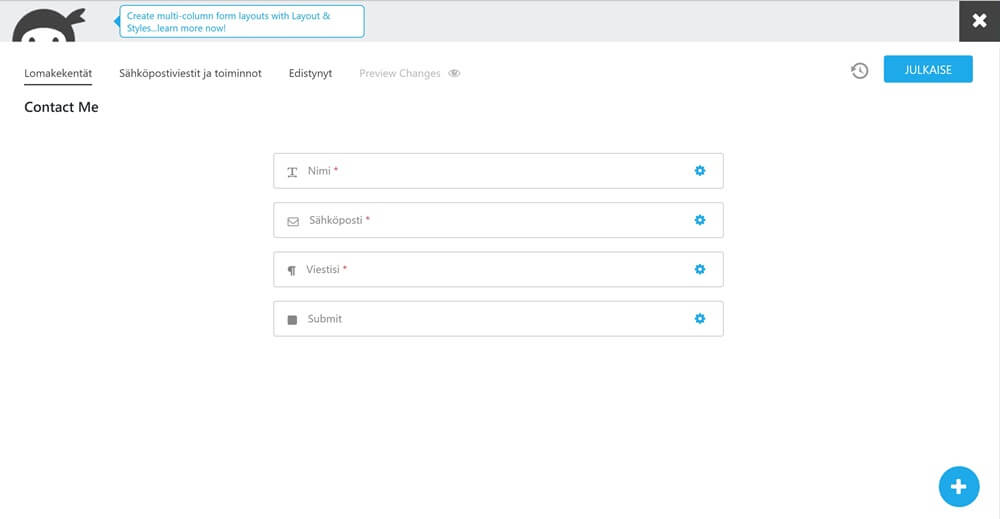 ninja forms hallinta