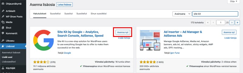 Google Analytics käyttöön WordPress-sivustolle Google Site Kit -lisäosan avulla.