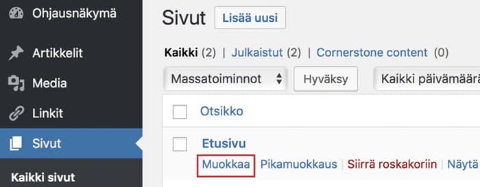 Sivun muokkaaminen