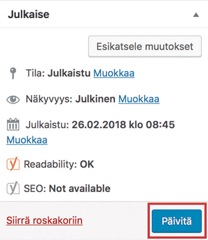 Tallenna muutokset wordpress