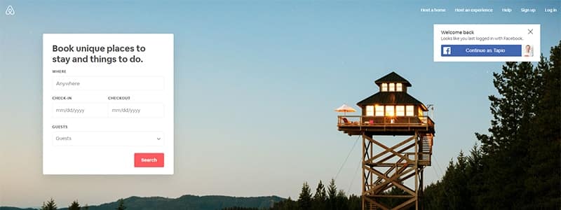 Airbnb landing page