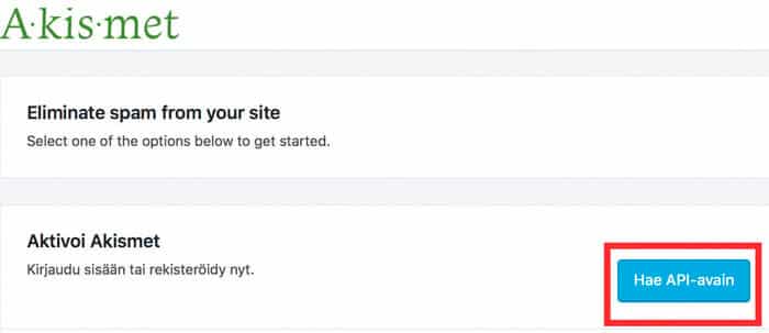 aktivoi akismet