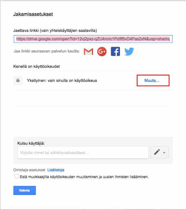 Google jakamisasetukset