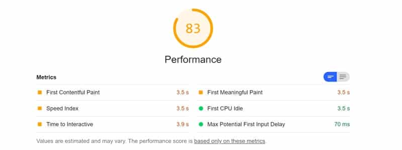 Google Lighthouse -selainversion tulokset
