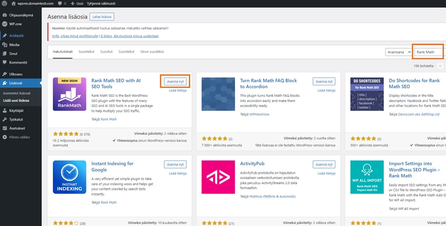 WordPress-kotisivut yritykselle mahdollistavat hakukonenäkyvyyden, tätä tukemaan kannattaa asentaa Rank Math -lisäosa.
