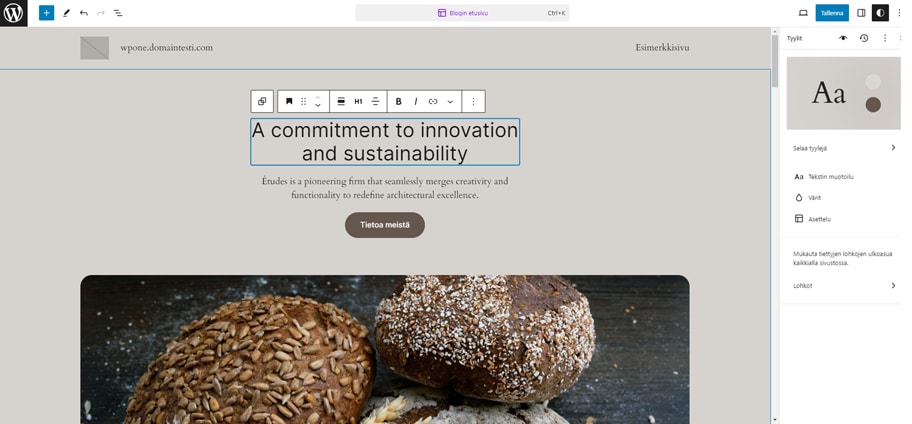 Tekstien muokkaaminen onnistuu helposti klikkaamalla tekstiälaatikkoa.