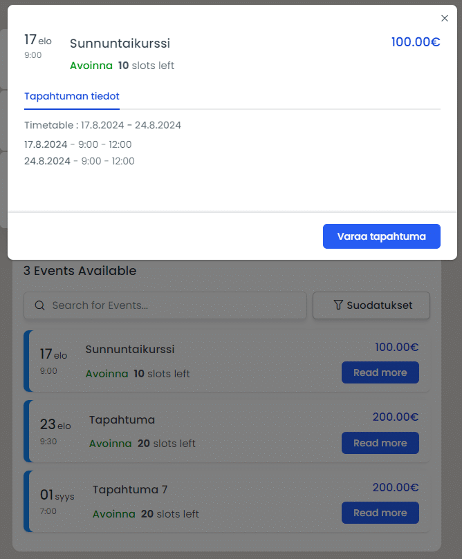 Amelia ajanvaraus esimerkkikuva