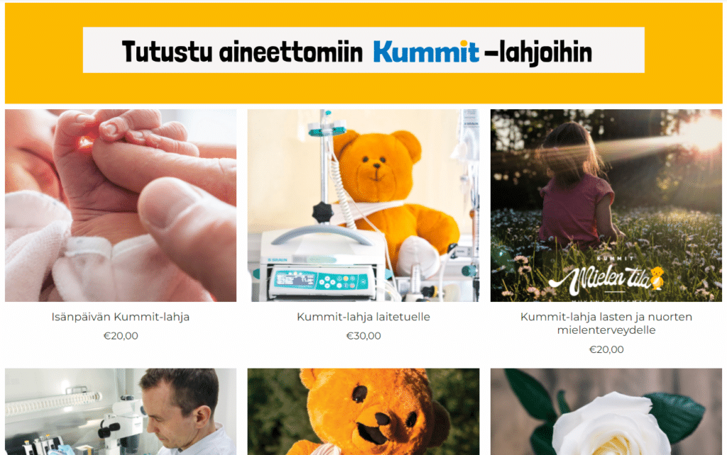 Kummien verkkokaupan aineettomia lahjoja