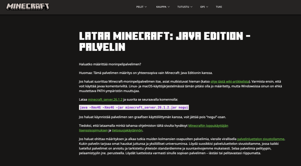 minecraft palvelimen lataus