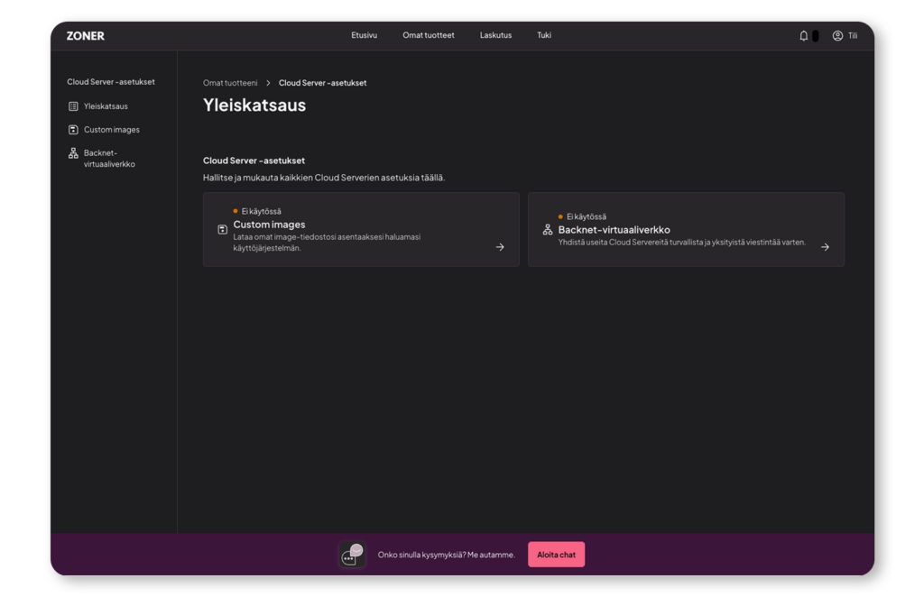 vps backnet ja isoimage hallintapaneeli kuva